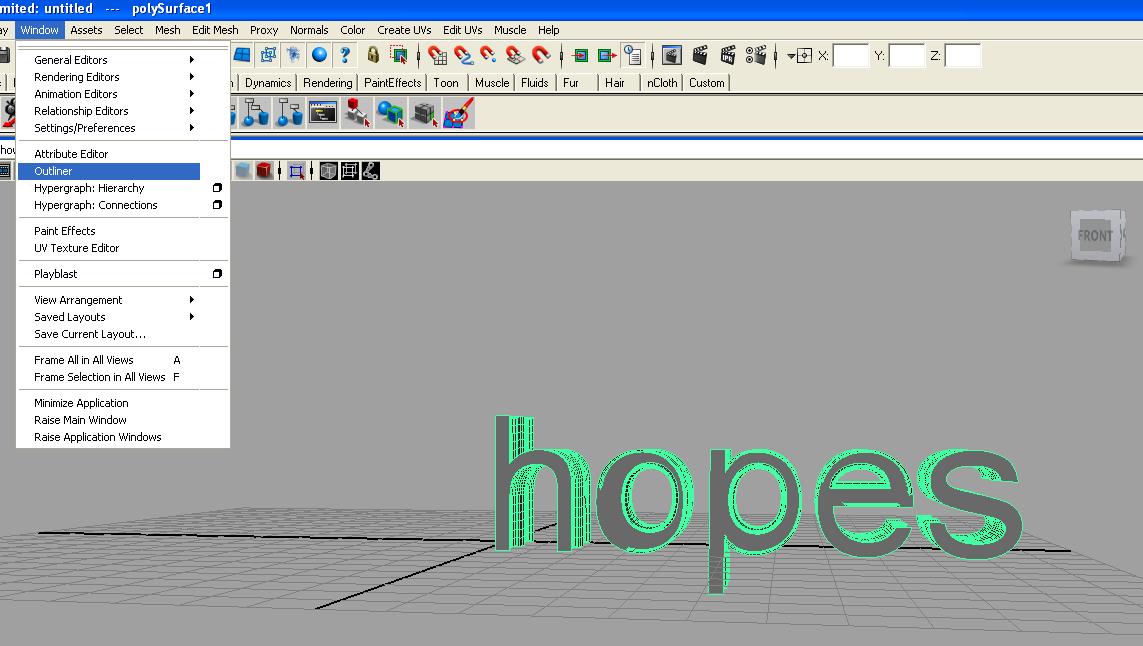 step3 Step 3: For any Maya novices, here is the path to the necessary 'Outliner' which allows you to select or deselect objects.