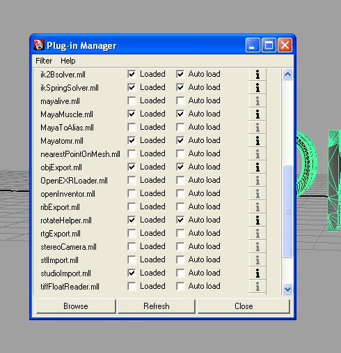 step8 Step 8: Scroll down the list in Plug-in manager window to 'objExport.mll' and make sure both 'Load' and "Auto-Load' are ticked.